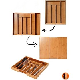 Resim Bambu Ayarlanabilir Büyük Boy Çekmece Içi Ölçü Ayarlı Kaşıklık 5-7 Bölmeli, Organizer Ahşap 