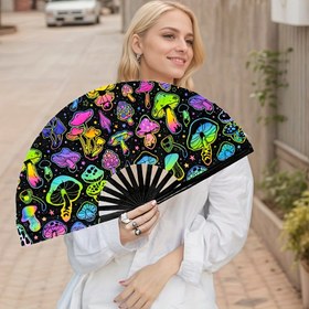 Resim Canlı Neon ve El İle Çizilmiş Sanat Fanı - Hafif Taşınabilir Katlanabilir Tasarım, Açık Kamp Partileri İçin Koruma, Sokak Stili Aksesuarlar, Yaratıcı Moda Aksesuarı, Parti Aksesuarı, Şirin Tasarım, Dayanıklı Kumaş 