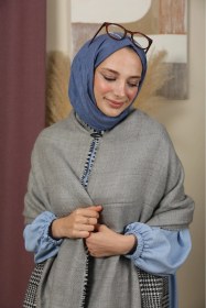 Resim Mim Eşarp Çift Taraflı Ekose Kışlık Omuz Şalı Gri 