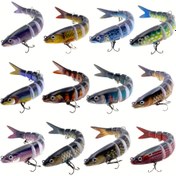 Resim ZZKUG 12 Parça Çok Bölümli Biyonik Balık Yemi Seti - 13,5 cm/5,32 inç 19 g/8 Bölüm Sallanma Tasarımı, Hafif ve Tuzlu Su için Uygun 6 # Güçlendirilmiş Paslanmaz Kanca, Levrek/Kefal/Balıkgazanı Tam Yüzme Katmanı Kombinasyonu 