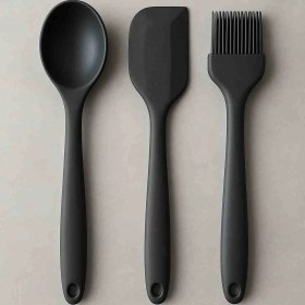 Resim 3lü Büyük Boy Silikon Spatula Kaşık Fırça Seti 