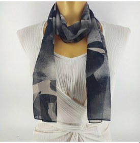 Resim Paredora Taş Desenli Siyah Krem Uzun Fular Çok Renkli 