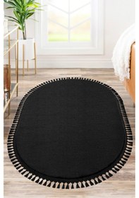 Resim Vl Comfort Puffy Ponpon Saçak Peluş Yıkanabilir Siyah Yolluk Oval Ponpon Saçak 