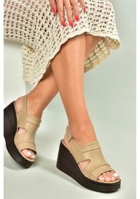 Resim Fox Shoes U555960303 Bej Hakiki Deri Dolgu Topuklu Kadın Ayakkabı Bej-hakiki Deri 
