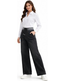 Resim Kübra Kadın Bol Jean Pantolon Beli Ribana Lastikli Bgl-st05385 Füme 