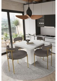 Resim Avvio Arona Beyaz Lake Mdf Ayak 90x90 Yemek Masası Mutfak Masası 4 Kişilik Masa Takımı Teddy Sandalye Beyaz Avvio0045 