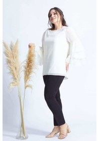 Resim 28009 Ekru Kolları Fırfırlı Büyük Beden Bluz 
