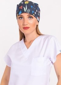 Resim Unisex Lale Desenli Doktor Cerrahi Bone Hemşire Ameliyat Saç Bonesi, Çok Renkli 