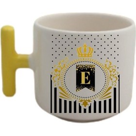 Resim Sarı T Kulp Harf Tasarımlı Çay Fincanı Beyaz 
