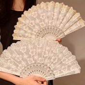 Resim Vintage Çin Kiraz Çiçeği Katlanır Yelpaze - Halloween, Noel Performansları, Cosplay & Hanfu Fotoğraf Çekimleri için Çiçekli Desenli Plastik Dekoratif Yelpaze, Şükran Günü Ev Dekoru, Halloween Süslemesi, Kültürel Etkinlik Aksesuarı, Detaylı İşçilik 