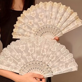 Resim Vintage Çin Kiraz Çiçeği Katlanır Yelpaze - Halloween, Noel Performansları, Cosplay & Hanfu Fotoğraf Çekimleri için Çiçekli Desenli Plastik Dekoratif Yelpaze, Şükran Günü Ev Dekoru, Halloween Süslemesi, Kültürel Etkinlik Aksesuarı, Detaylı İşçilik 