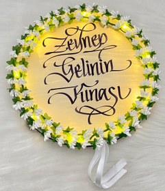 Resim ZEYMERADE Beyaz Ledli Şeffaf Gelin Tefi 32cm Cipsolu Saten Kurdele Düğün Kına Nedime Bride Parti Defi 