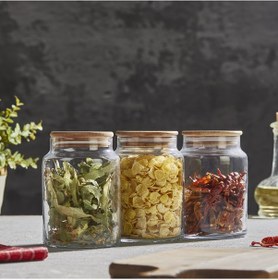 Resim Selka Home 3'lü 890 Ml Sade Ahşap Kapaklı Cam Kavanoz 