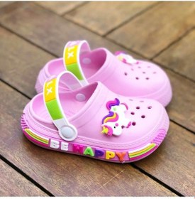 Resim Kız Çocuk Unicorn Figürlü Kaydırmaz Taban Terlik Sandalet Pembe 