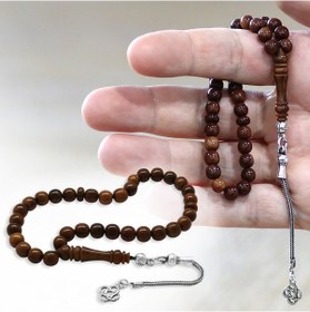 Resim Tesbihname Kuka Tesbih - 925 Ayar Gümüş Püsküllü - Koyu Kahverengi - Mini Boy - Küre Kesim 