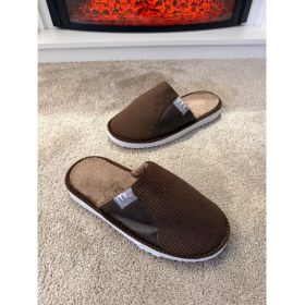 Resim Aksulu Erkek Sessiz Taban Çok Yumuşak ve Hafif Içi Yünlü Peluş Ev Terliği 