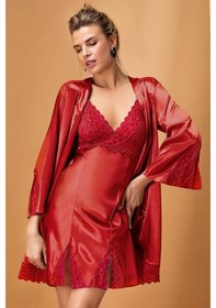 Resim Nurteks Saten Bordo Kimono Takım 5325 Bordo 