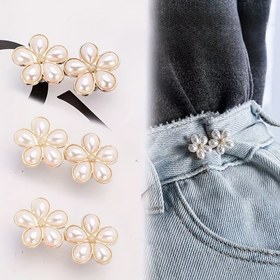 Resim 1 çift/2/3 Çift İnci Beş Yapraklı Çiçek Bel Tokası, Düz Taban Çıkarılabilir Çivi Yok Dikiş Yok Bel Düğmesi, Bel Bandı Büyük Değişim Küçük Bel Eseri 