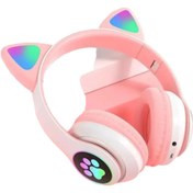 Resim Torima Pembe Kedi Kulak Üstü Kablosuz Bluetooth Kulaklık Stn-28 