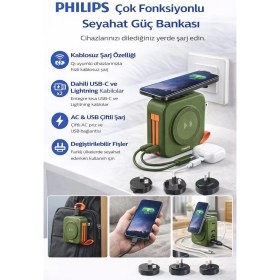 Resim Philips Kablosuz Şarjlı Powerbank Seyahat Tipi Wireless Power Bank Telefon Standlı Taşınabilir Şarj Cihazı 
