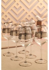 Resim Piyale Cam Şarap Kadehi 6'lı Set 