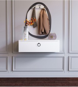 Resim Suba Home Duvara Monte Beyaz Makyaj Masası, Konsol Sehpa, Beyaz Organizatör, Modern Dresuar, Dar Giriş Masası, 