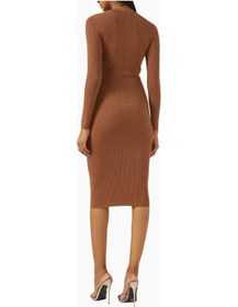 Resim Elit Elisabetta Franchi Ribbed Chest Pocket V Yaka Logo Düğmeli, Triko Midi Elbise Abiye Bej 44 
