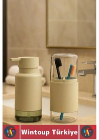 Resim Dayanıklı Banyo Sabun Losyon Şampuan Pratik Çok Şık Modern Sıvı Sabunluk Diş Fırçalık İkili Set Çok Renkli 