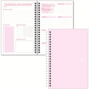 Resim 1 adet Pembe Spiral Haftalık ve Günlük Planlayıcı Defteri - Hedef Takipçisi, Minnettarlık ve Sağlık Bölümleri ile 52 Haftalık Akademik Gündemi, 53 Sayfa / 106 Sayfa, Gençler için İdeal, Ofis Malzemeleri, Kırtasiye 