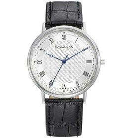 Resim Romanson Tl2003mmbwa15u Safir Cam Swiss Quartz Çelik Kasa Deri Kordon Gümüş Renk Erkek Kol Saati 