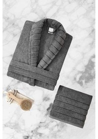 Resim Aqualoom Lüx Erkek Bornoz Ve Havlu Seti %100 Pamuklu Antrasit S-m Diğer 