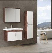 Resim ORKA Luna 80 Cm Mdf Kahve Taş Banyo Dolabı Takımı Ve Boy Dolabı 