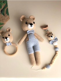 Resim amigurumitoys Papyonlu Ayicik Yenidogan Set 