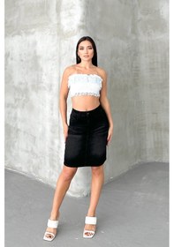 Resim HLT Jeans Siyah Kadın Regular Fit Yüksek Bel Orta Boy Denim Kot Etek Alice-4009 Siyah 