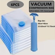 Resim 6 Adet Ekstra Büyük Vakumlu Saklama Torbaları Seti 40x60cm ile 1 Manuel Pompa - Yer Tasarrufu, Hava Geçirmez Sıkıştırma, Toz ve Nem Geçirmez, Giysiler ve Yatak Örtüleri için Uygun, Yurtlar, Dolaplar ve Taşınma için İdeal 