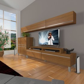 Resim Ekoflex 8 Mdf Krom Ayaklı Tv Ünitesi Tv Sehpası - Naturel Ceviz 