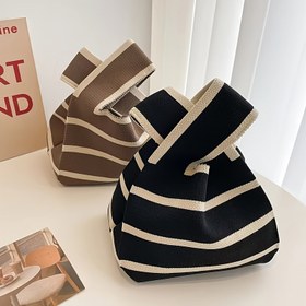 Resim 1 Adet Kadın El Örgüsü Polyester Bileklik Çanta - Rahat Şeritli Mini Tote, Geniş Şeritli Çok Amaçlı Omuz Çantası, Bakım Talimatları Dahil 