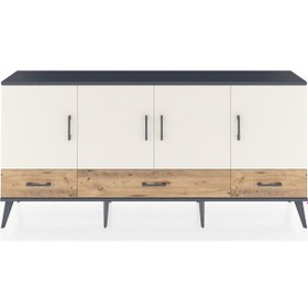 Resim Arges Konsol 6 Raflı 3 Çekmeceli 4 Kapaklı 176x30x83 Antrasit-aytaşı/çam Aytaşı/çam 