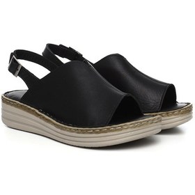 Resim Gönderi(R) Gönderi R Siyah Dolgu Topuk Hakiki Deri Comfort Sandalet Siyah 