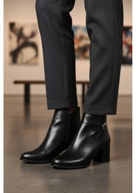 Resim Siyah Dar Kalıp İçi Polarlı Fermuarlı Topuklu Kadın Bot 262325 Z Siyah 