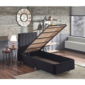 Resim Nironyatak Niron Ela Baza Ve Başlık Seti - 90X190 Cm Tek Kişilik Siyah Kumaş 