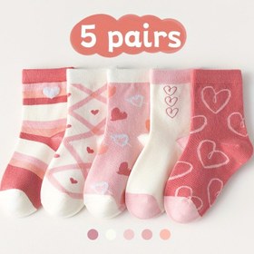 Resim 5 Çift Kız Çocuk Kalp Karikatür Desen Sevimli Tatlı Çorap, Nefes Alabilen Rahat Çorap, Çocukların Trendi Çoraplar 