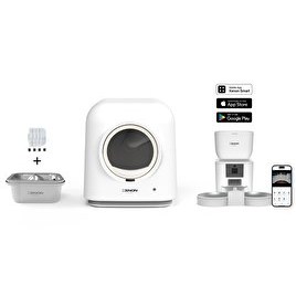 Resim Xenon Smart Akıllı Kedi Tuvaleti Çift Hazneli Mama Kabı Sessiz Çelik Su Pınarı Yedek Filtre Pet Seti 