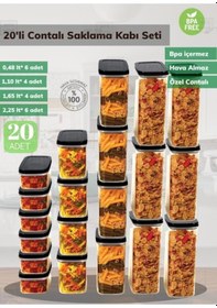 Resim 20 Li Saklama Kabı Seti Sızdırmaz Erzak Kabı Hava Almaz Bakliyat Kutusu Siyah 