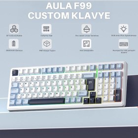 Resim Aula F99 Mekanik Rgb Graywood V4 Switch 3 Modlu Kablosuz Makrolu Hot Swap Türkçe Q Klavye Lacivert 