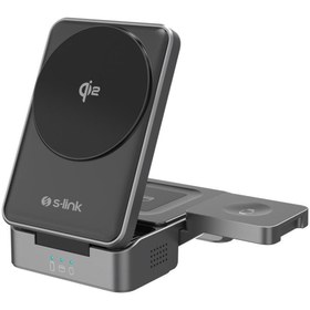 Resim S-Link Sw-cwf116 Siyah Telefon Kulaklık Akıllı Saat 15w 3 In 1 Magsafe 