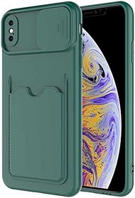 Resim Aksesuarcim Apple iPhone XS Max ile Uyumlu Silikon Kılıf Mat Renkli Kart Bölmeli Cüzdanlı Kamera Lens Korumalı Kapak Kartix Koyu Yeşil 