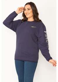 Resim Şans Kadın Lacivert Pamuklu Kumaş Kol Aplikeli Sweatshirt 65n31025-lacivert Lacivert 