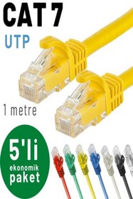 Resim IRENIS 5 Adet 1 Metre Cat7 Kablo Ethernet Network Internet Lan Kablosu, Sarı 