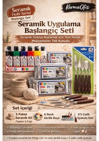 Resim Seramik Hobi Başlangıç Seti 5x500gr Kil + 6'lı Akrilik Boya + 5'li Spatula Seti 